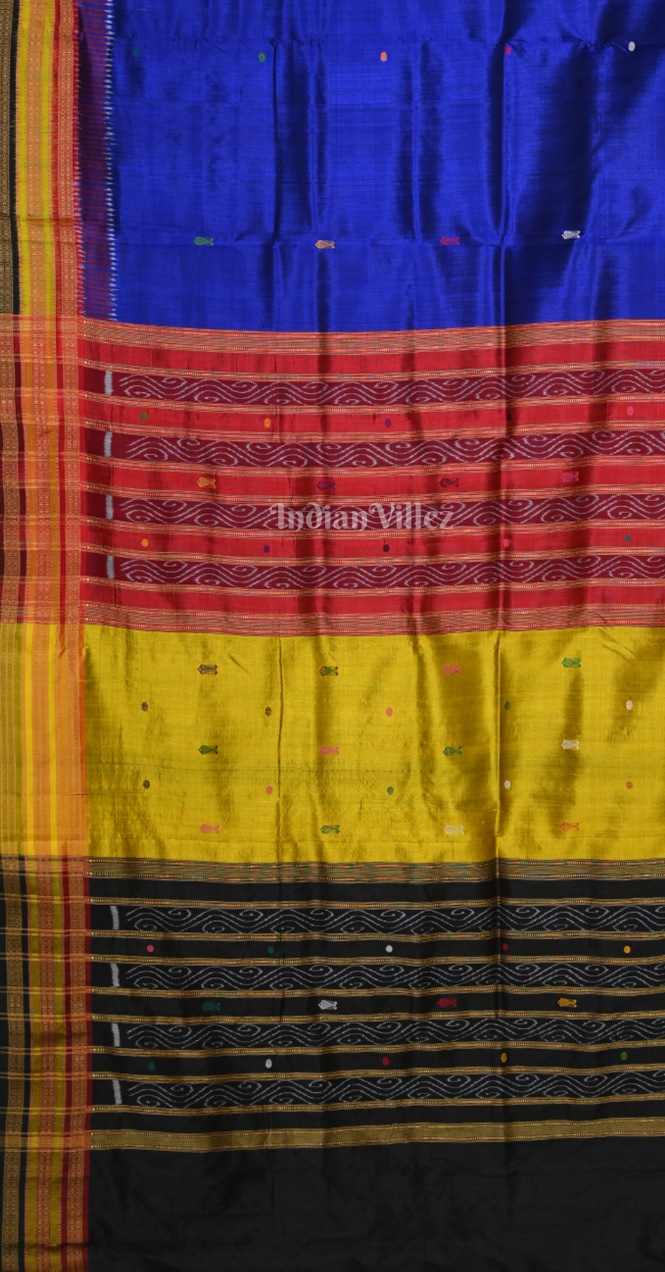  Royal Blue Buti Design Kathiphera Odisha Ikat Khandua Silk Saree with Blouse Piece 