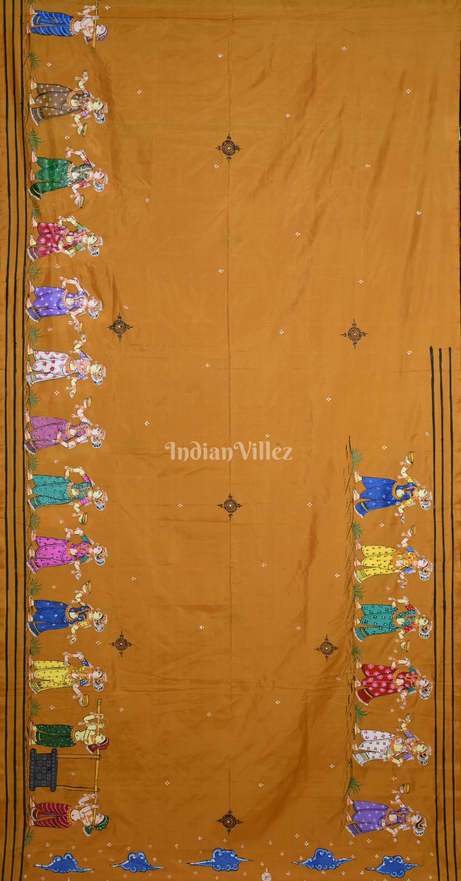 Mustard Yellow Boita Bandana Theme  Hand-Painted Pattachitra Saree