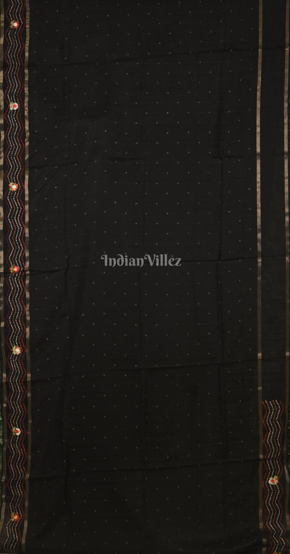 Black Tussar Silk Saree with Floral Embroidery Work