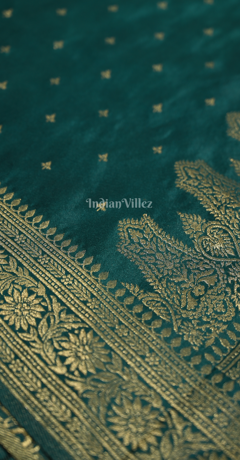 Peacock Green Satin Silk Banarasi Saree With Brocade Blouse 