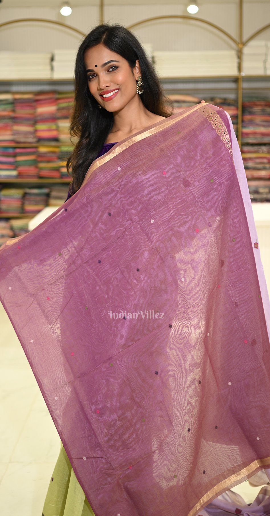 Lavendar Linen Cotton Pichwai Saree with Zari Border 