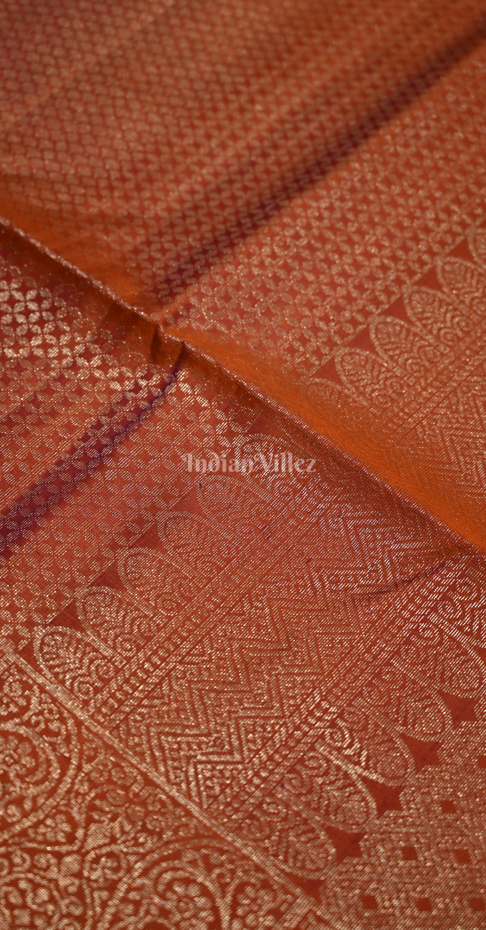 Exclusive Rust Orange Golden Pure Kanjivaram Soft Silk Saree