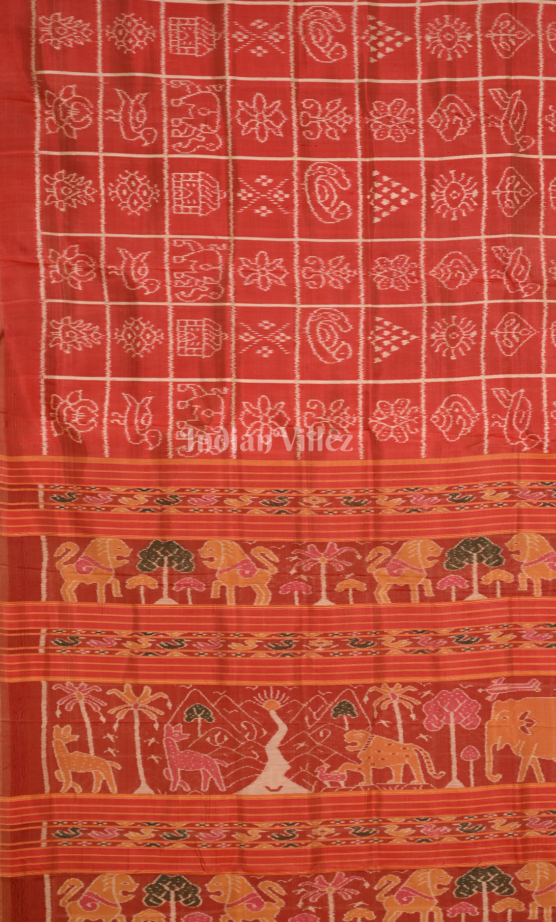 Red Nabakothi  Odisha Ikat Contemporary Designer Silk Saree 