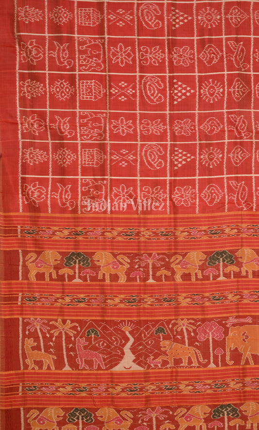 Red Nabakothi  Odisha Ikat Contemporary Designer Silk Saree 