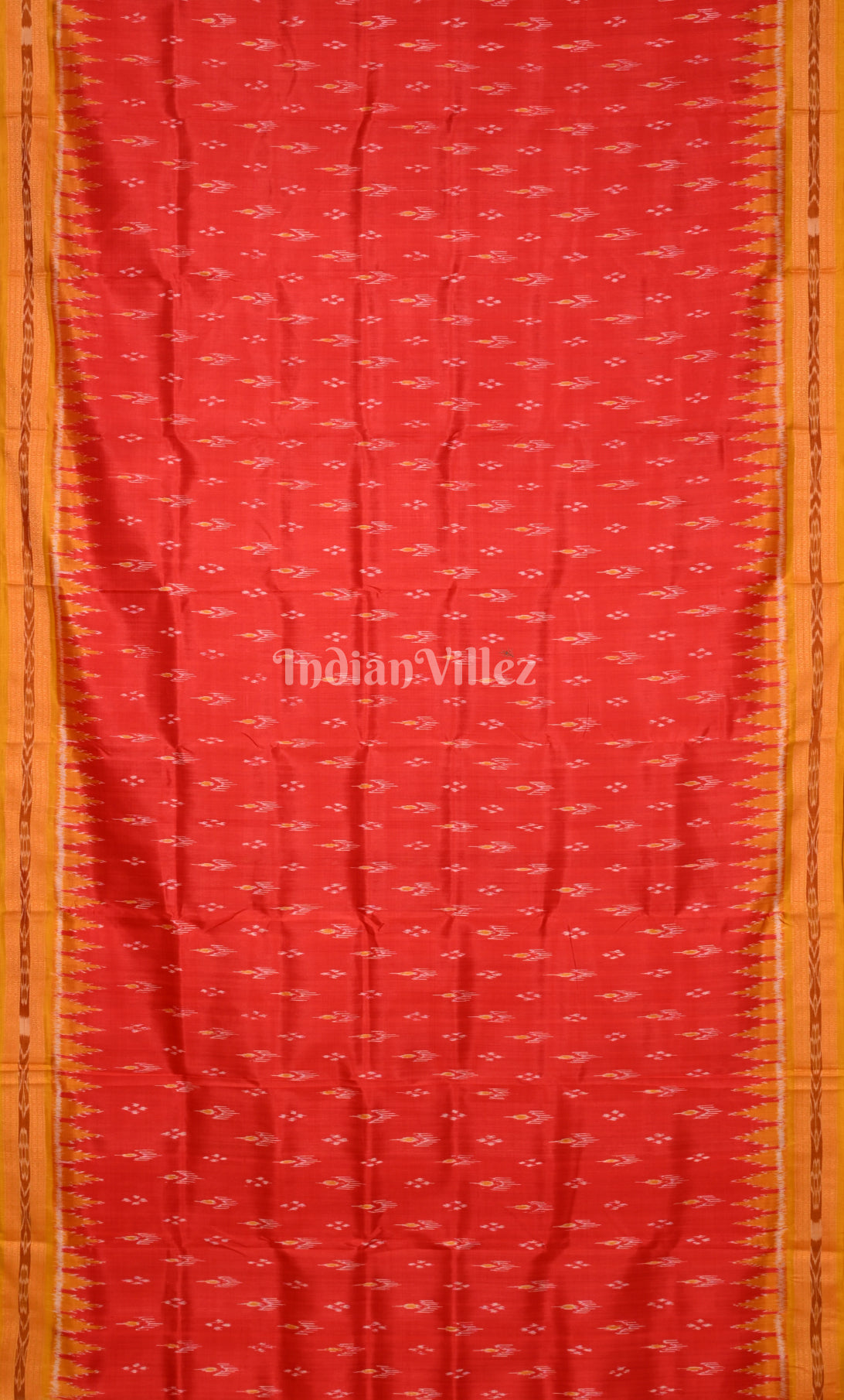  Red Mustard Yellow Mayur Chandrika Odisha Ikat Khandua Silk Saree 