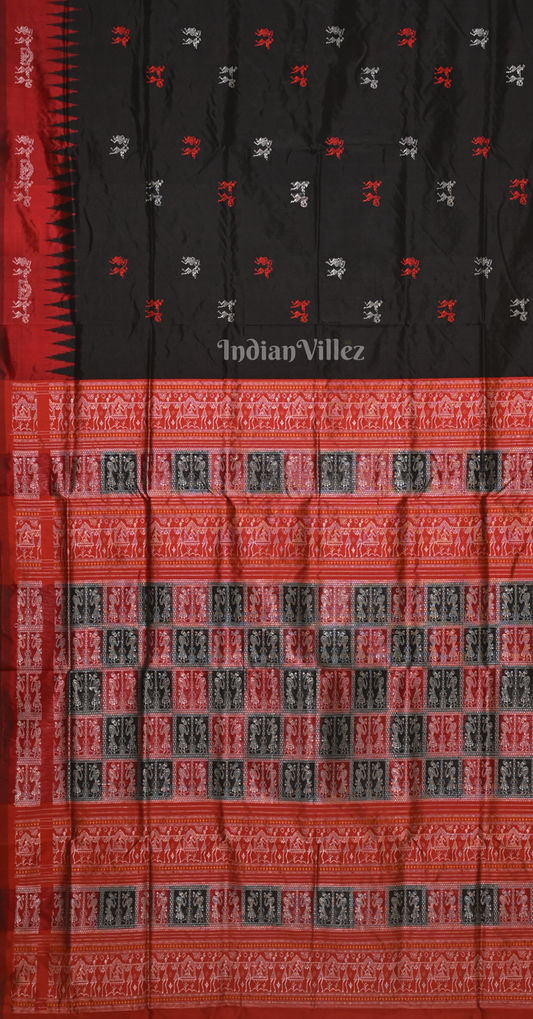 Black Maroon Tribal Doli Sawari Odisha Ikat Bomkai Sambalpuri Silk Saree