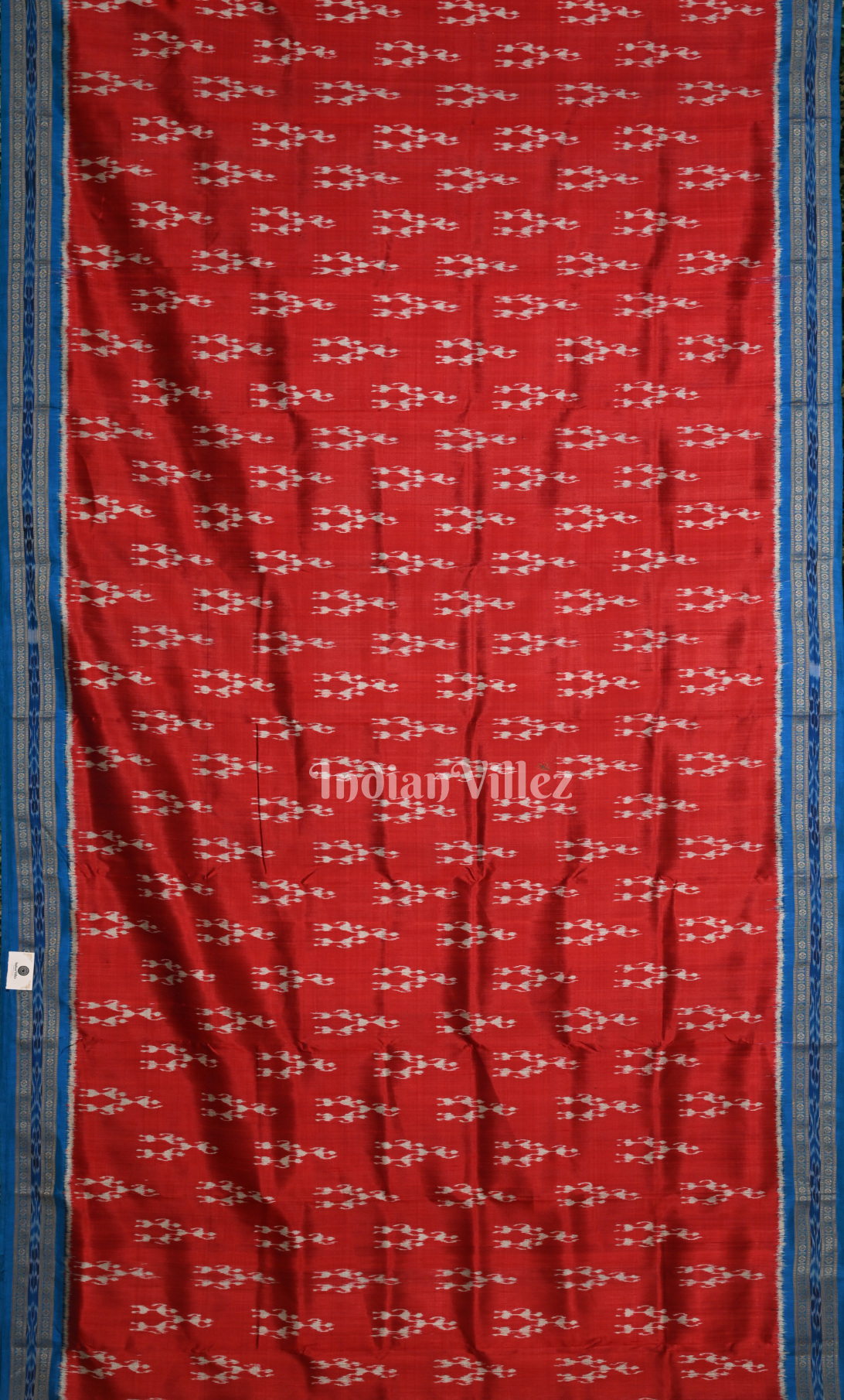 Red Blue Tribal Theme Odisha Ikat Khandua Silk Saree