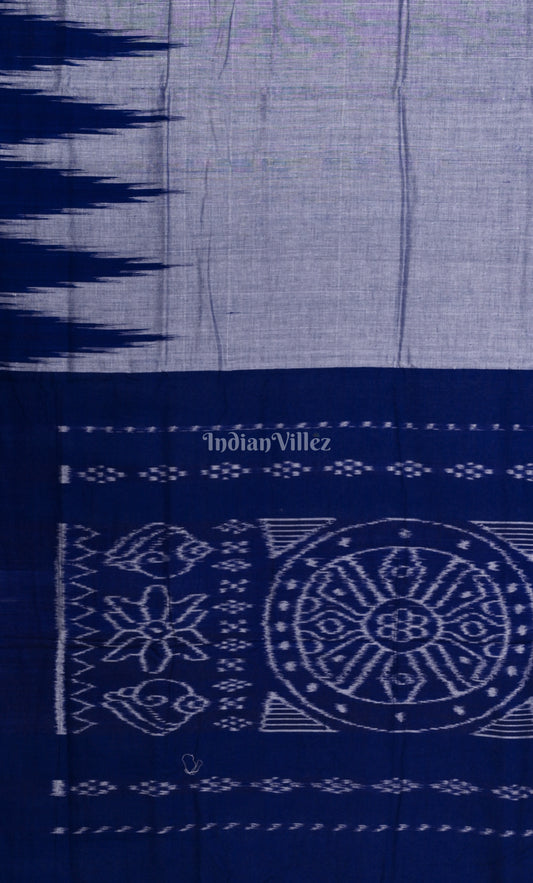  Grey  Navy Blue Odisha Ikat Maniabandha Cotton Saree