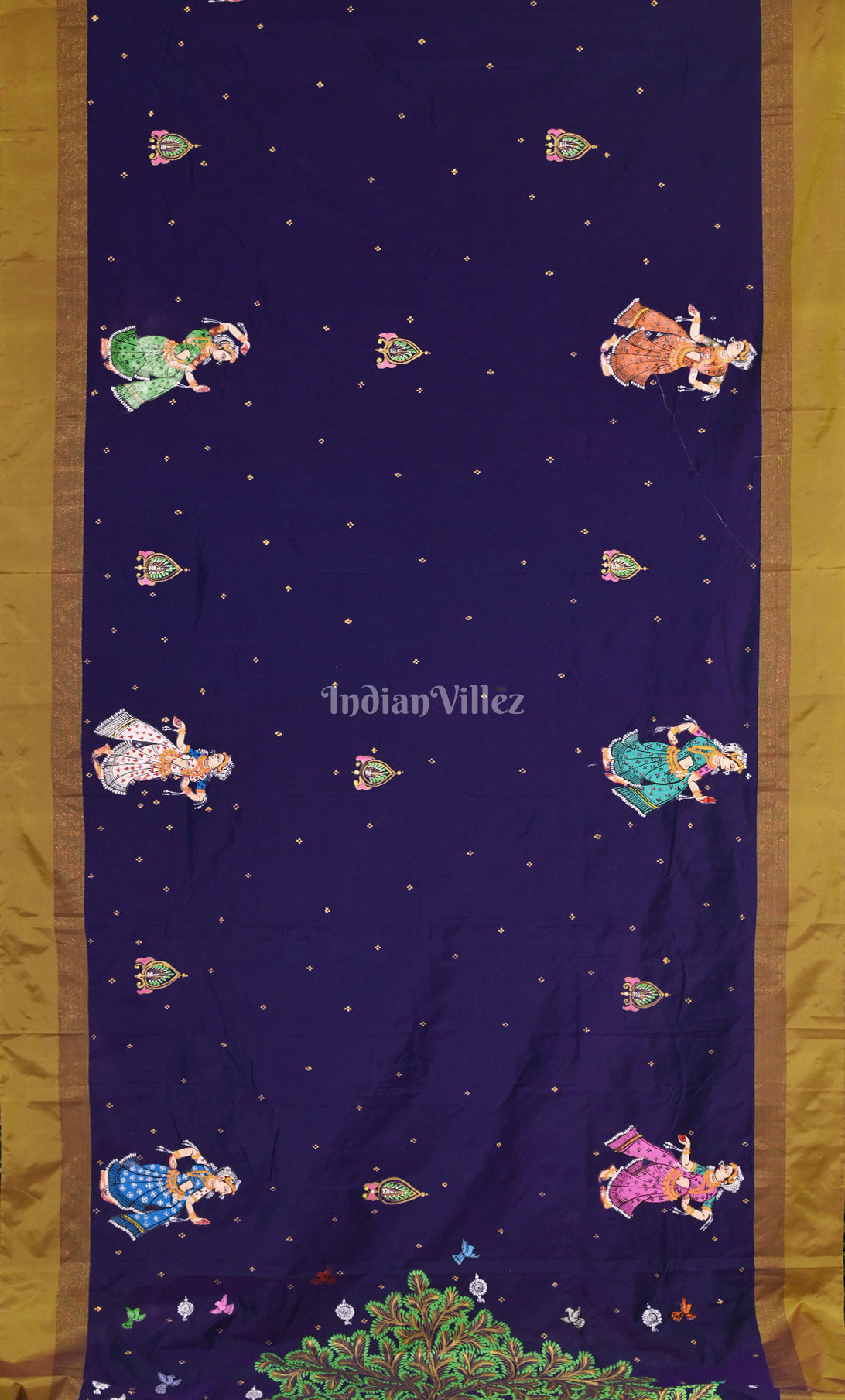Blue Brown Raja Doli Theme Hand-Painted Pattachitra Saree