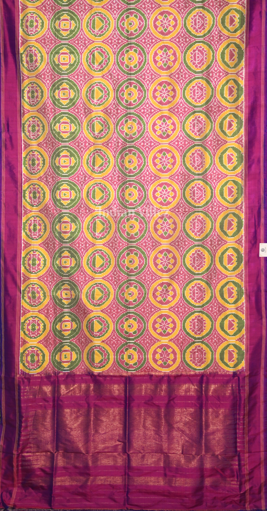 Light Pink Purple Pochampally Ikat Silk Saree 