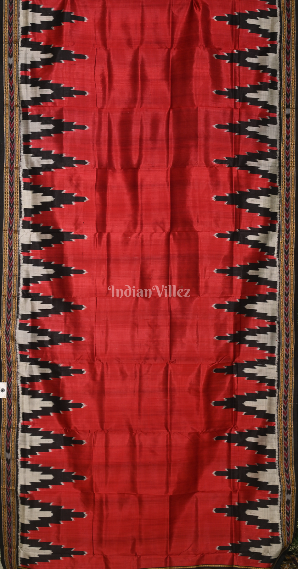 Maroon Black Temple Border Odisha Ikat Khandua Silk Saree