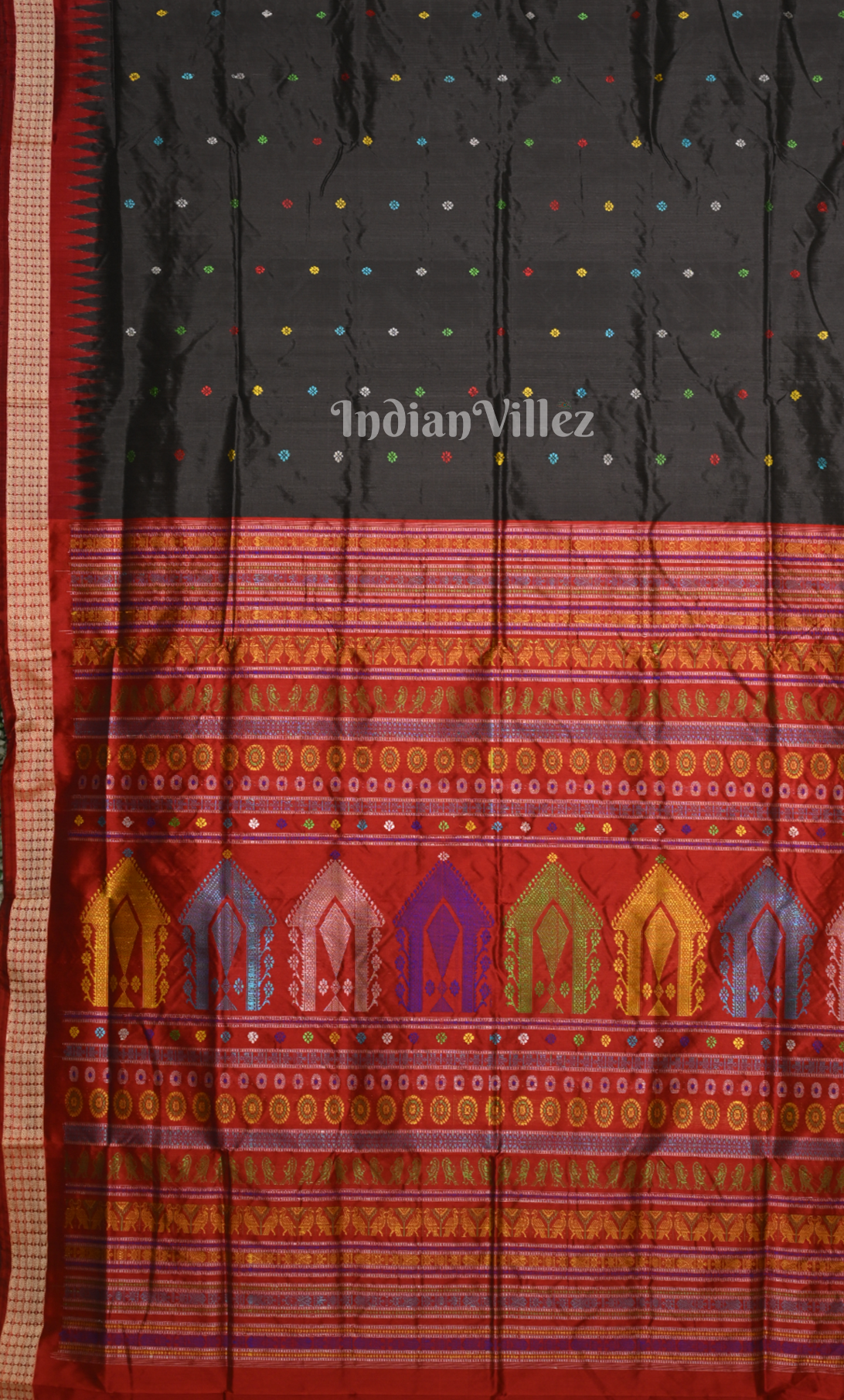Black Maroon Dolabedi Odisha Ikat Bomkai Sambalpuri Ikat Silk Saree
