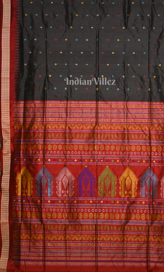 Black Maroon Dolabedi Odisha Ikat Bomkai Sambalpuri Ikat Silk Saree