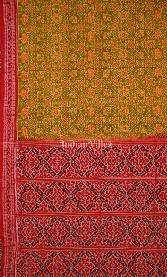Mehendi Green Red Odisha Ikat Sambalpuri Cotton Saree