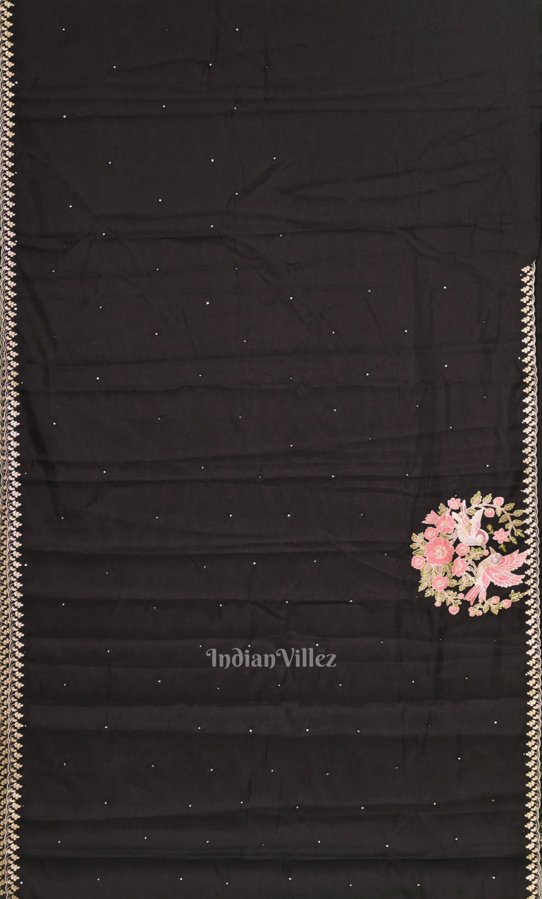 Black Tussar Silk Saree With  Hand Embroidery Work 