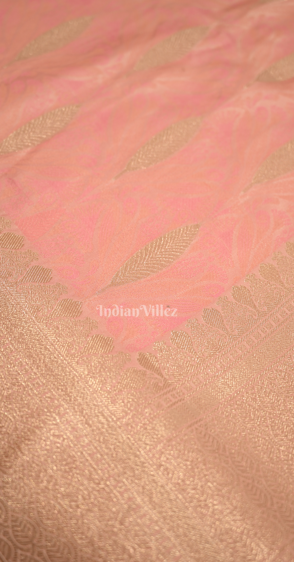 Salmon Pink Zari Banarasi Satin Silk Saree