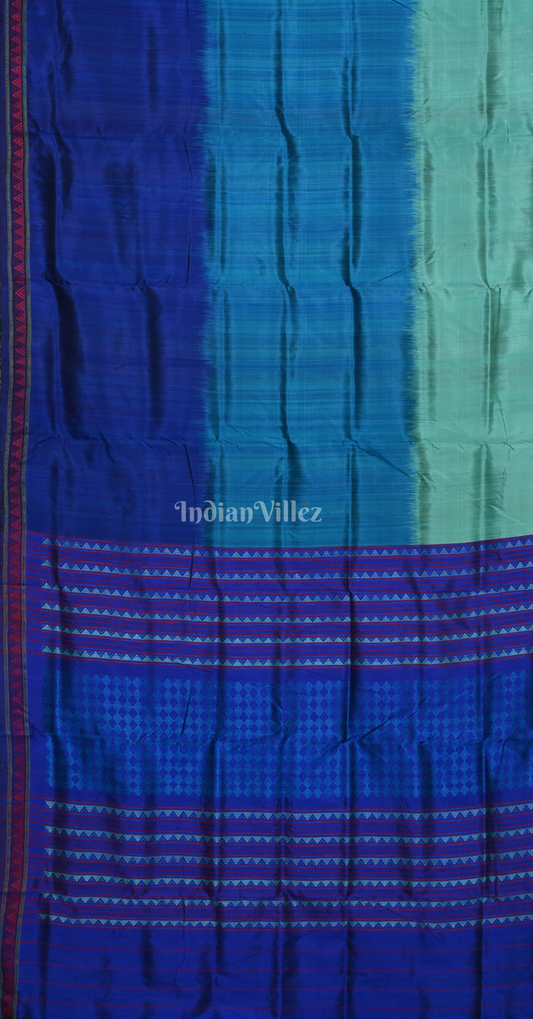Blue 3d colour Odisha Ikat Khandua Silk Saree with Dongaria Anchal 