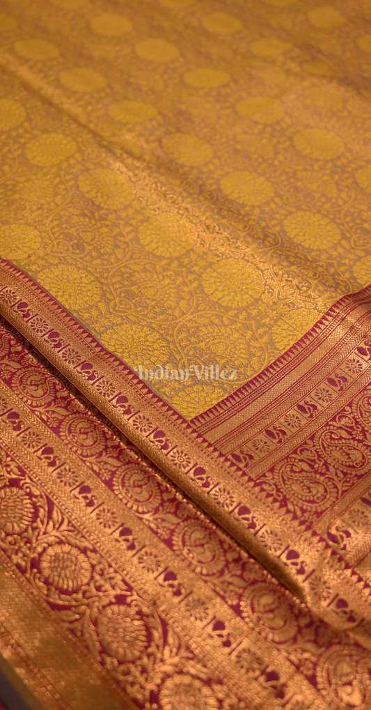 Golden Yellow Chaap Weaving Silk Saree