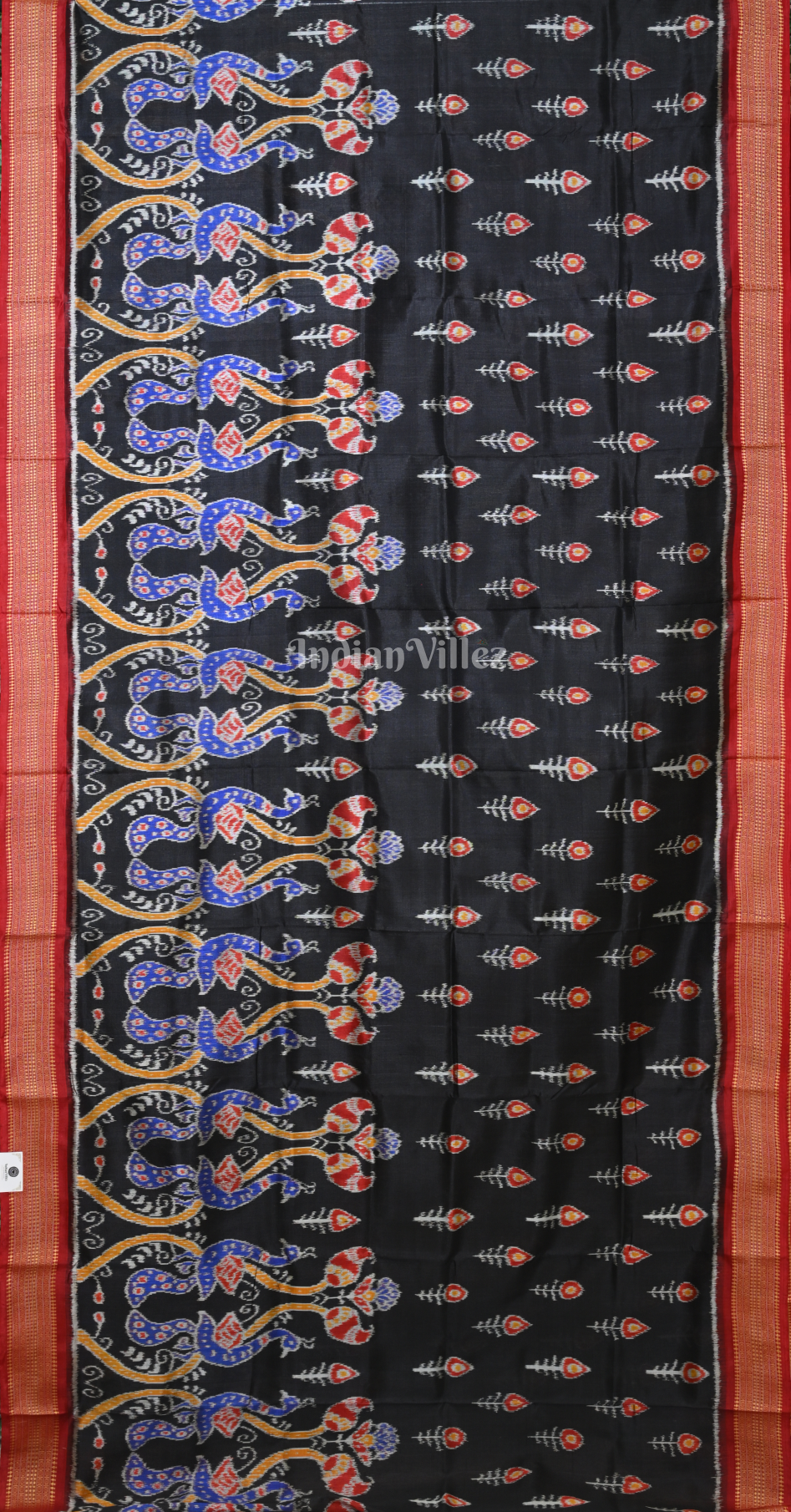 Black Maroon Peacock Scott Odisha Ikat Khandua Silk Saree 