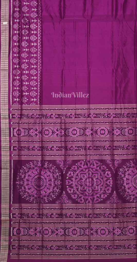 Purple Tribal Theme Odisha Ikat Sambalpuri Silk Saree with Tribal Jhoti Anchal
