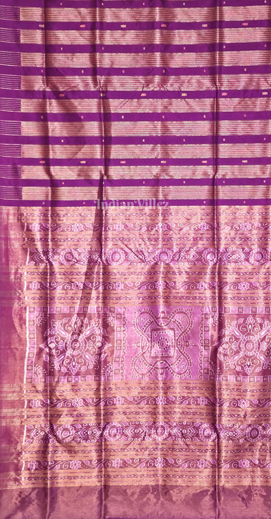 Purple Golden Stripes Half Tissue Sambalpuri Silk Saree