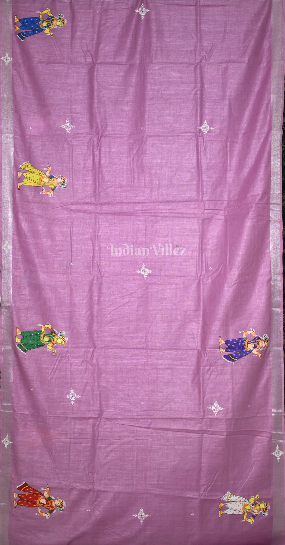 || राधाकृष्ण ||Baby Pink Radha Krishna Hand-Painted Pattachitra Saree