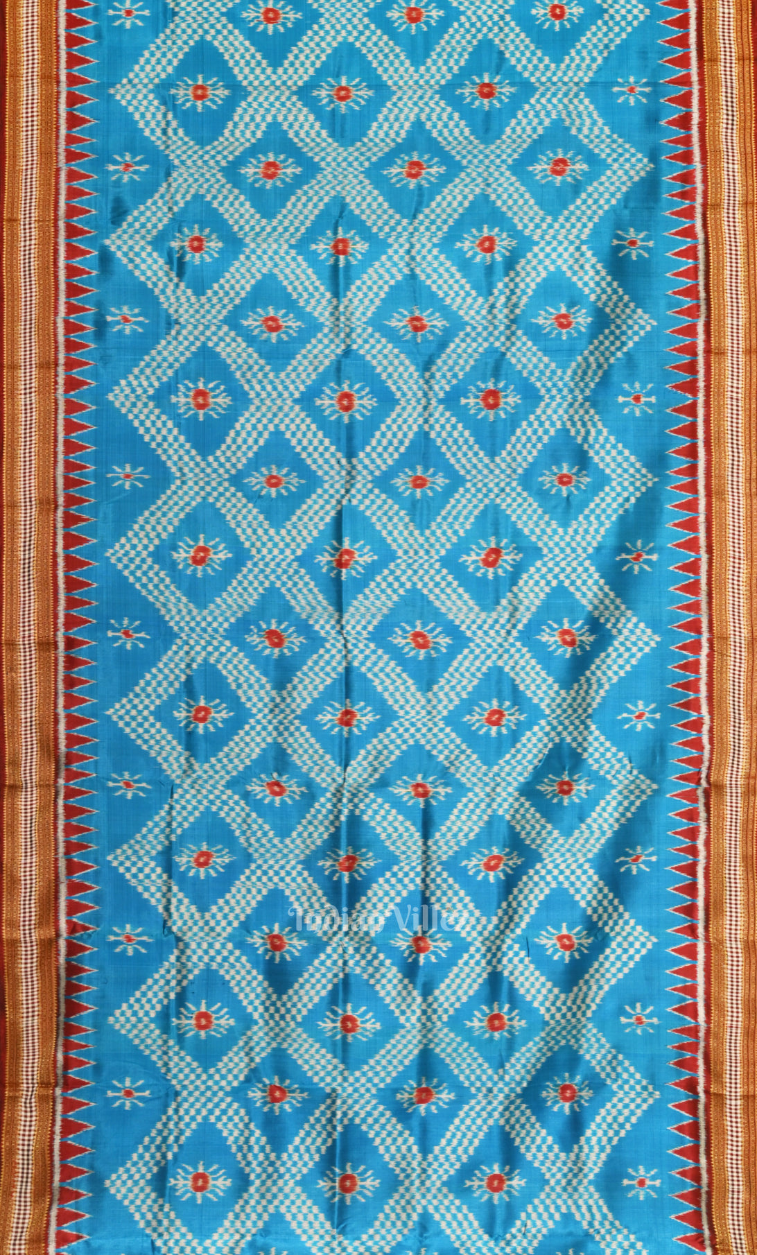 Sky Blue Red Tarabali Odisha Ikat Khandua Silk Saree