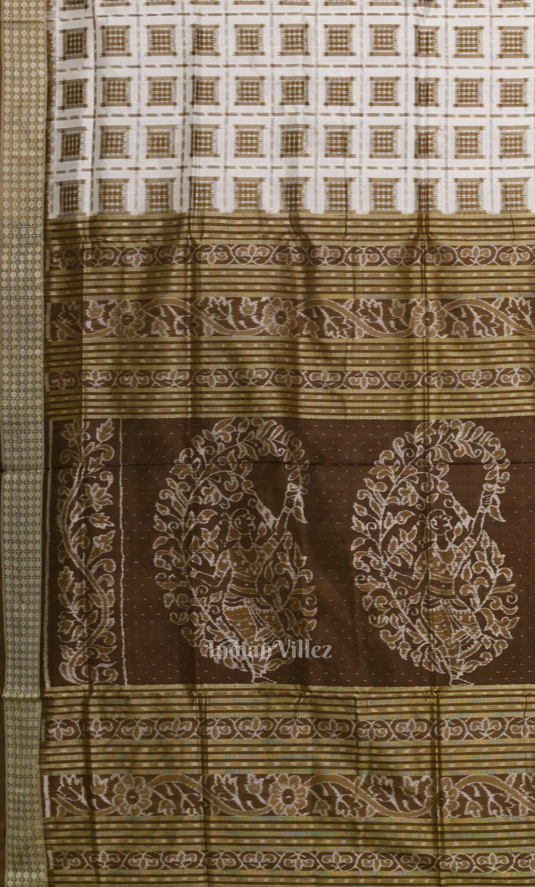 White Brown Ashwini Odisha Ikat Sambalpuri Silk Saree