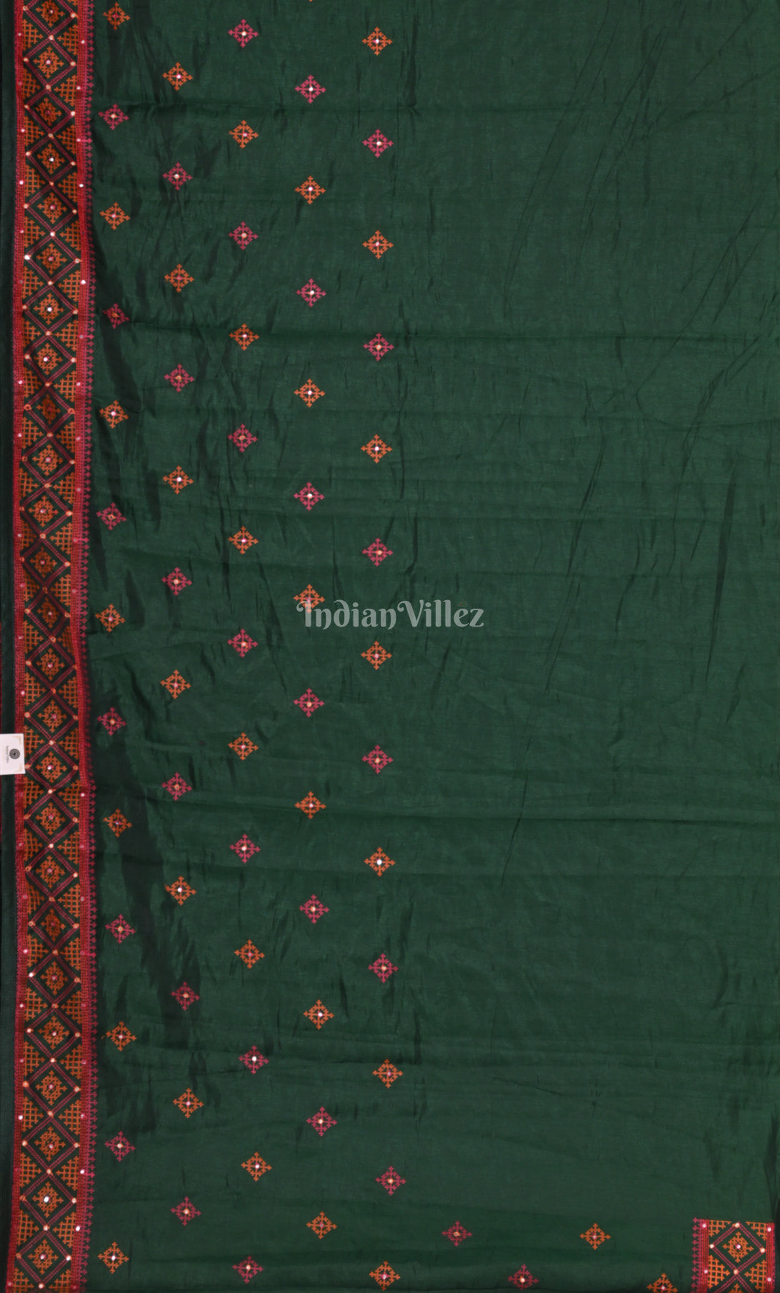 Green Red Tusasr Silk Saree with Hand Embroidery