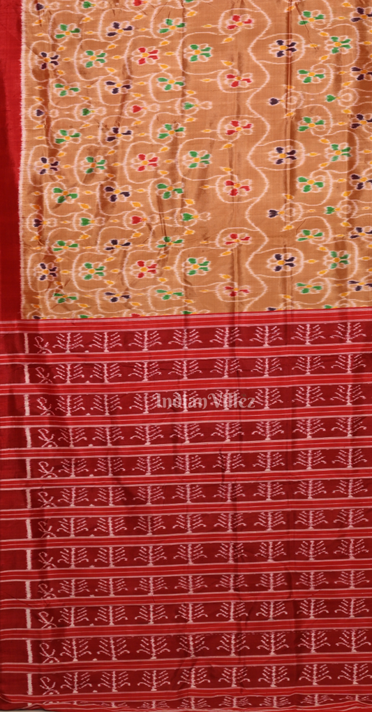 Light Brown Red Odisha Ikat Contemporary Designer Silk Saree