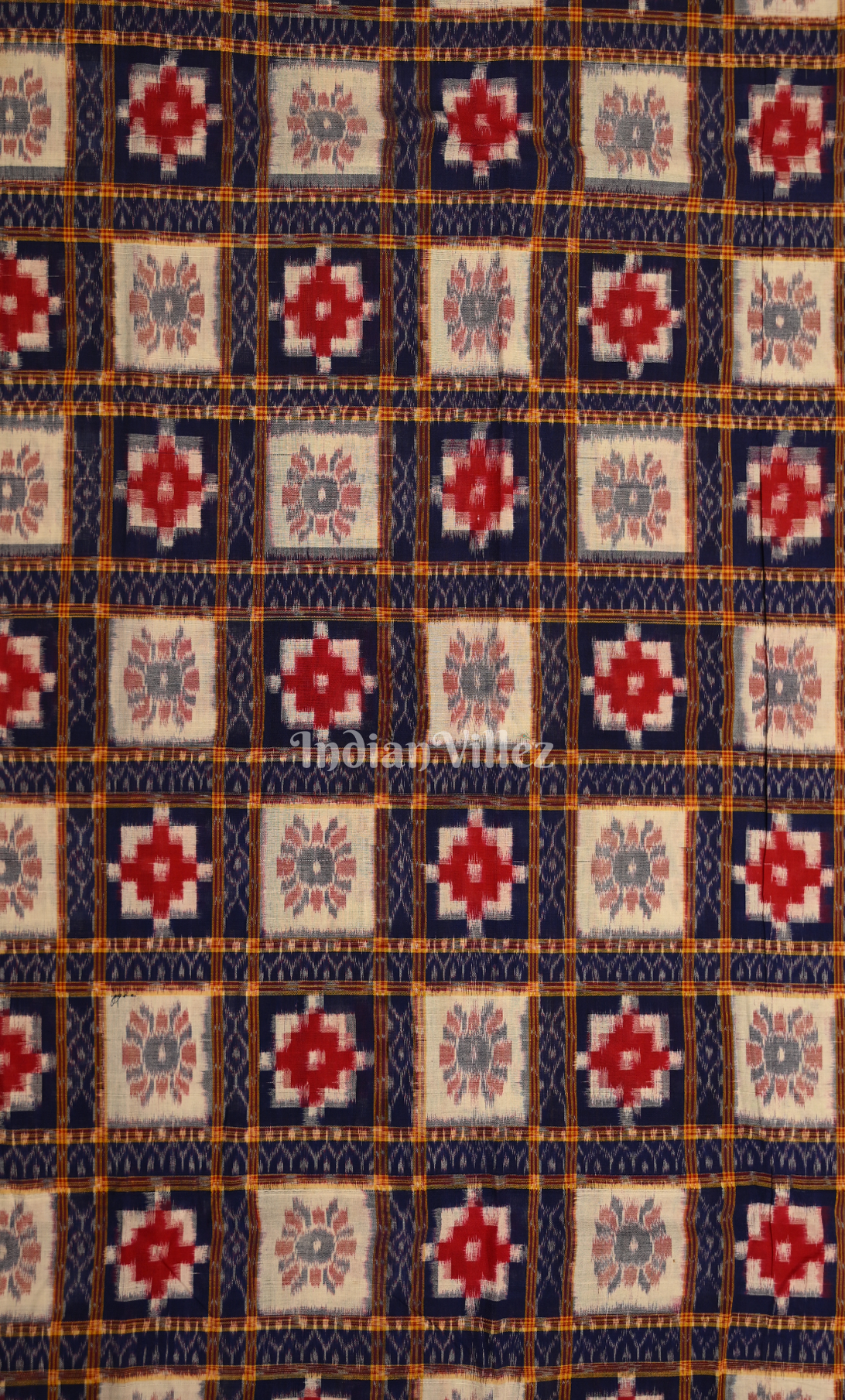 Cream Blue Pasapali Odisha Ikat Sambalpuri Dress Set & Dupatta