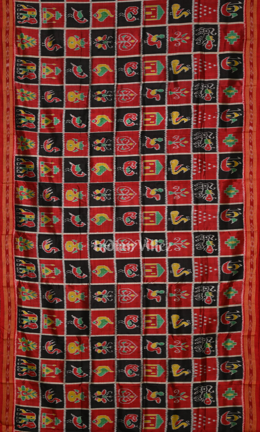 Red Maroon Nabakothi Odisha Ikat Khandua Silk Saree 