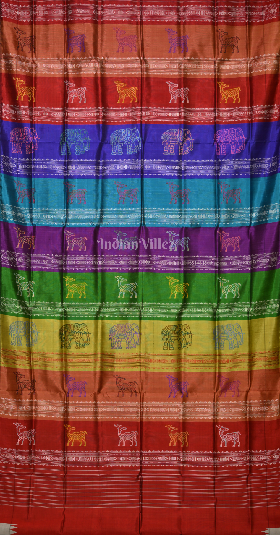 Silver Fish Motif Double Pallu Berhampuri Silk Saree