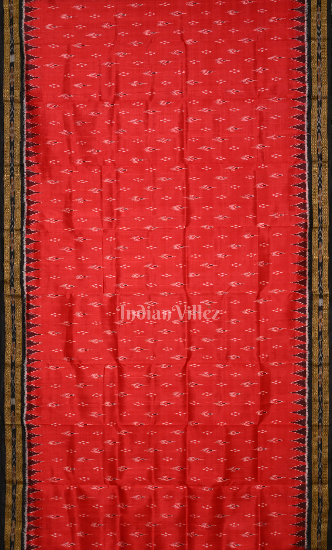 Red Black Mayur Chandrika Odisha Ikat Khandua Silk Saree 