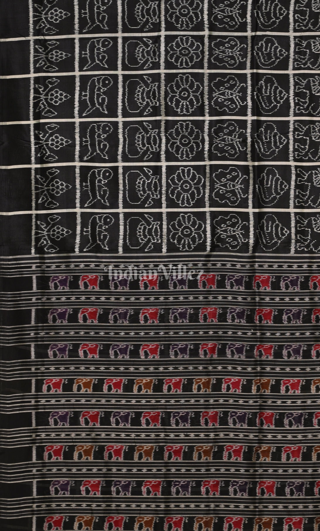 Black Nabakothi Contemporary Designer Silk Saree with Elephant Anchal