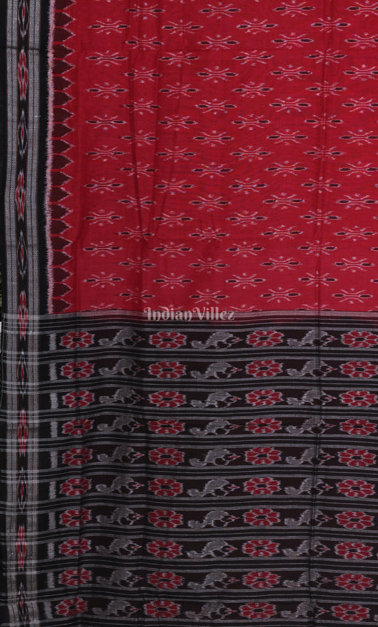 Red Black Odisha Ikat Maniabandha Cotton Saree 