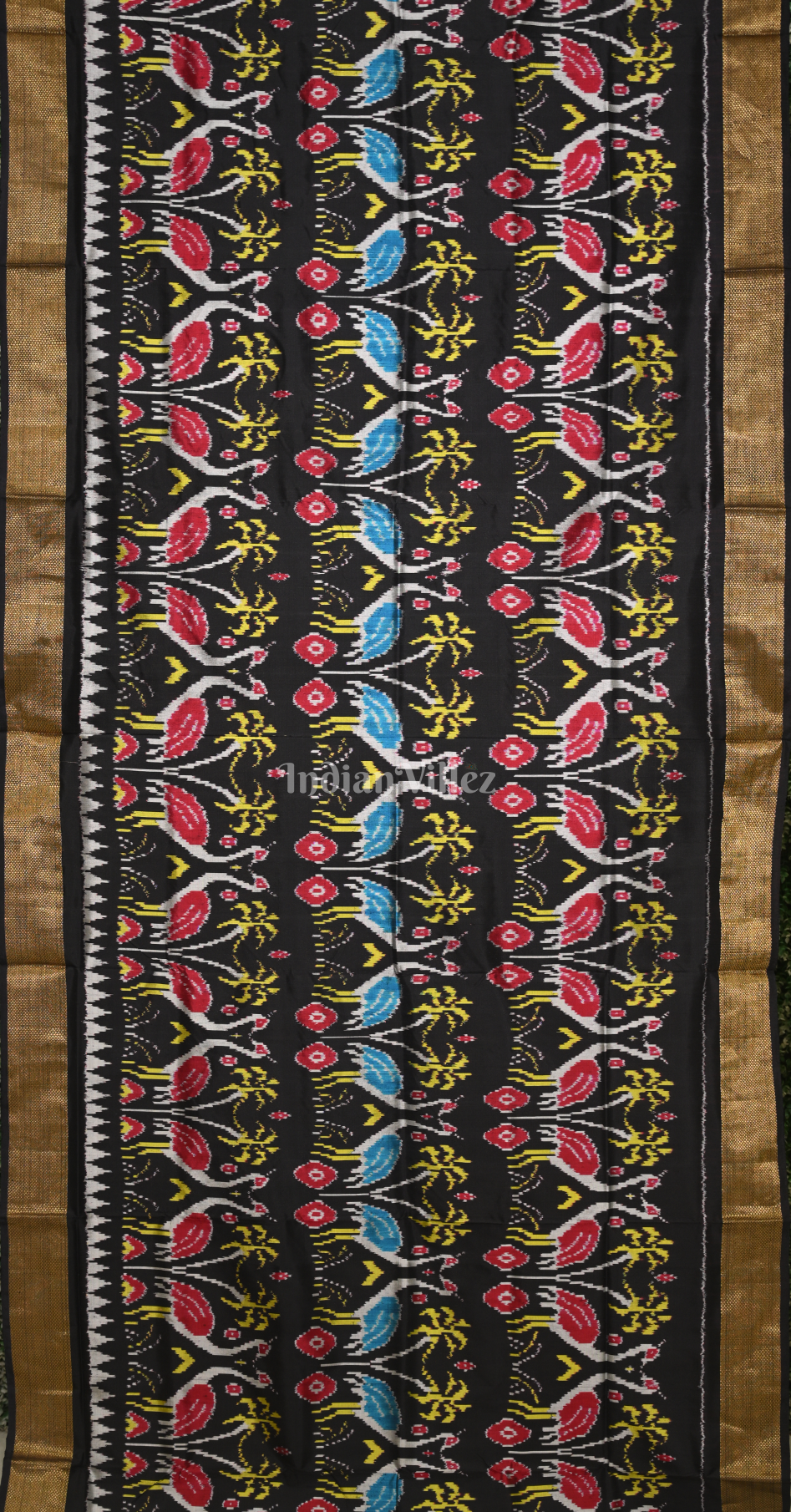 Black Blue Pochampally Ikat Silk Saree 