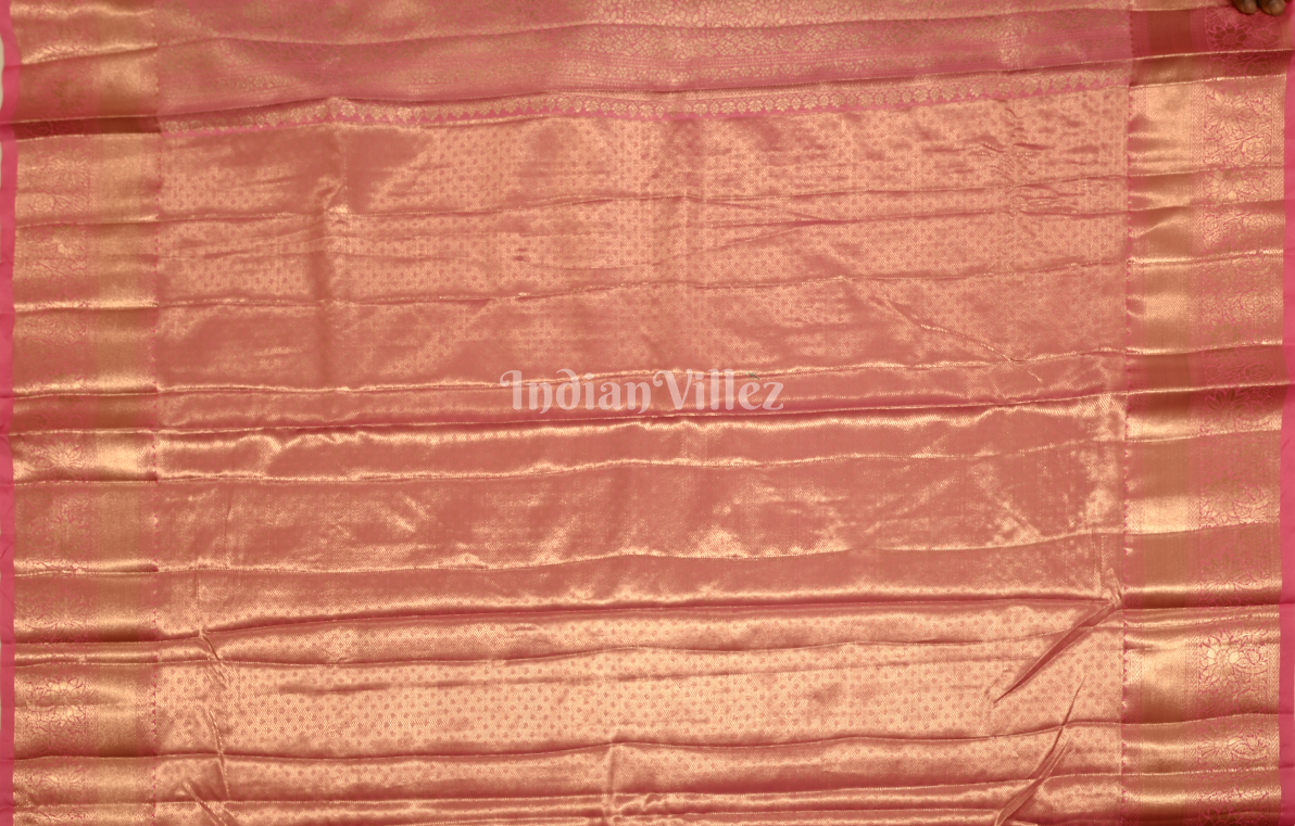 Gold Pink Parrot Motif Pure Kanjivaram Tissue Silk Saree