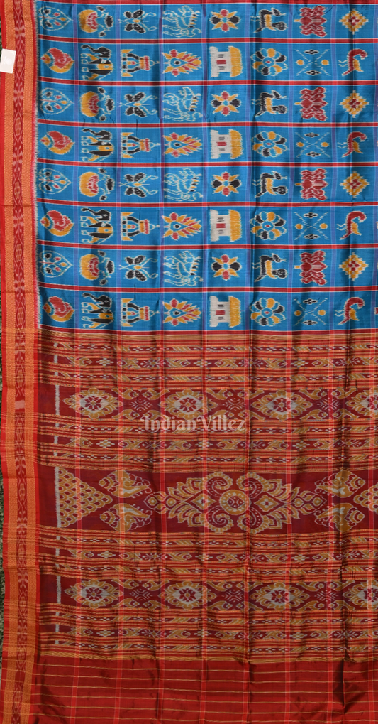 Ocean Blue Odisha Ikat Nabakothi Khandua Silk Saree 