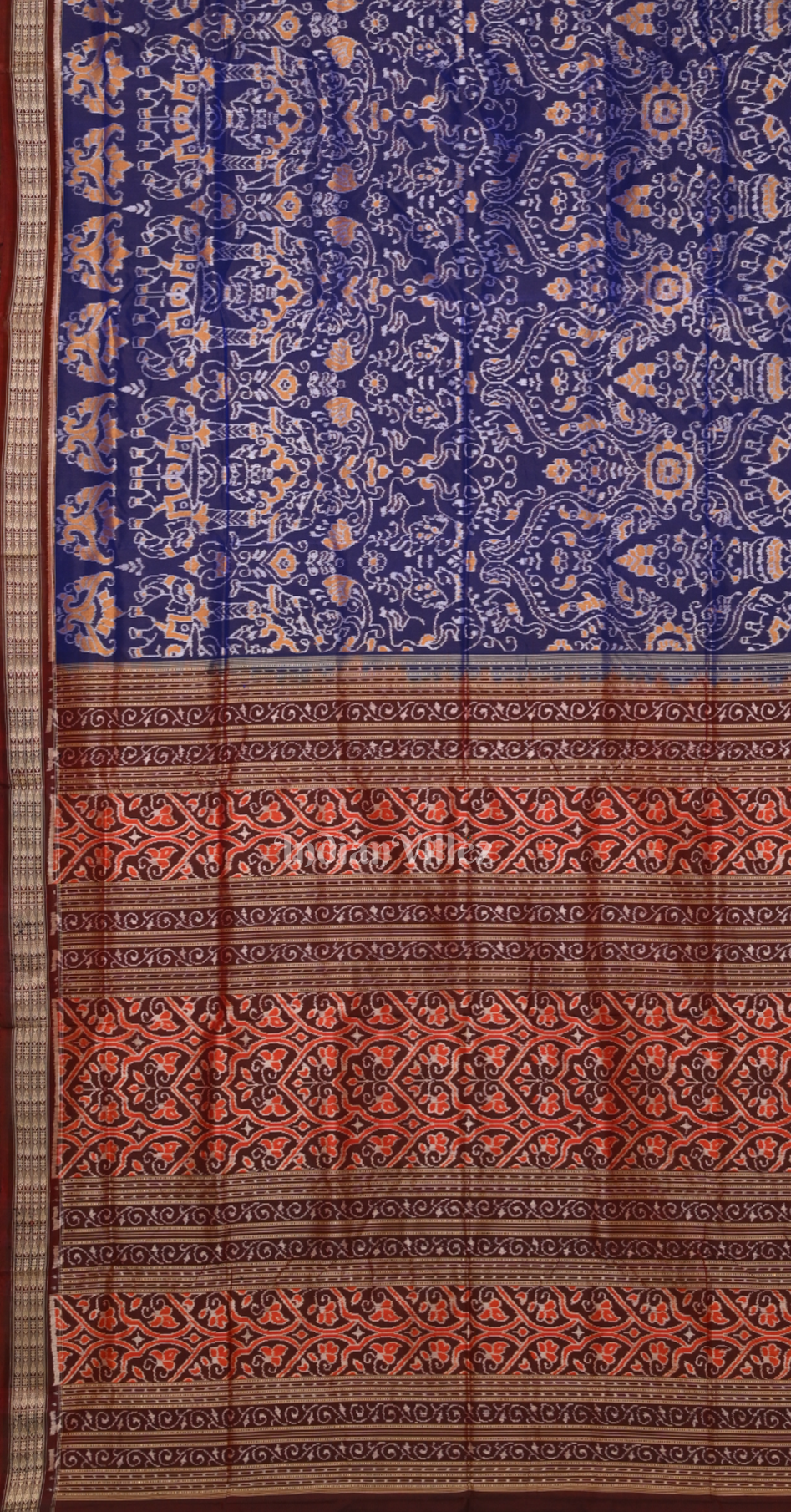Blue Maroon Flower Design Odisha Ikat Sambalpuri Silk Saree