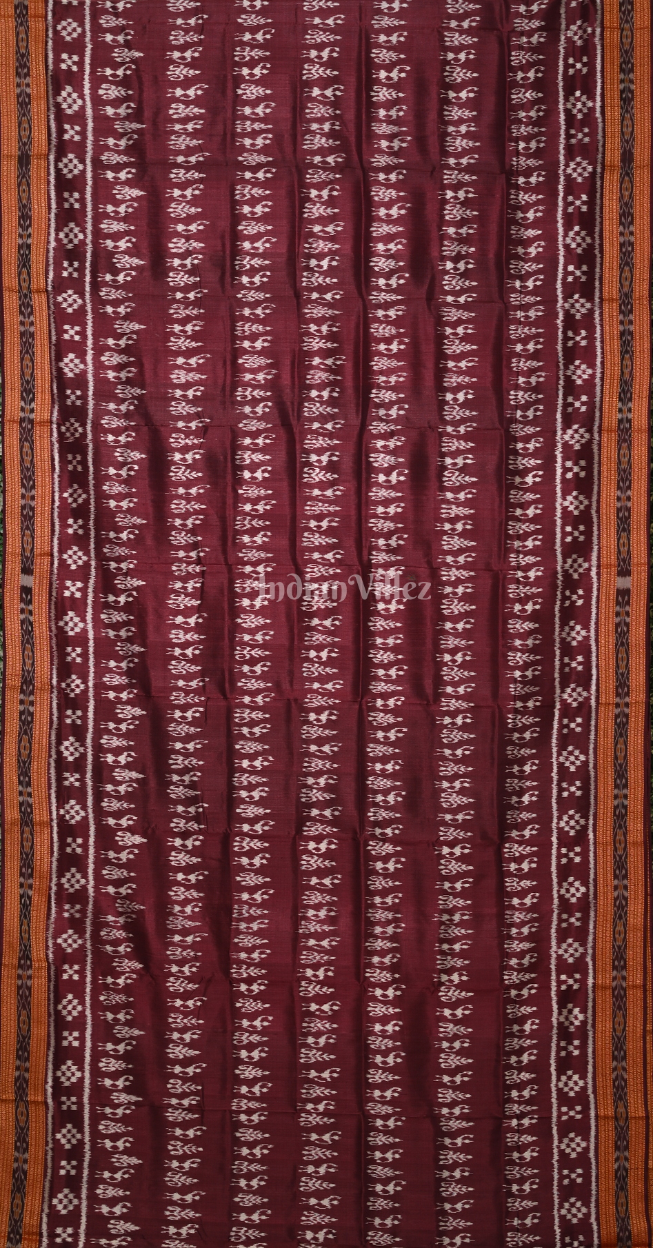 Maroon Tribal Theme Odisha Ikat Khandua Silk Saree with Pasapali Border