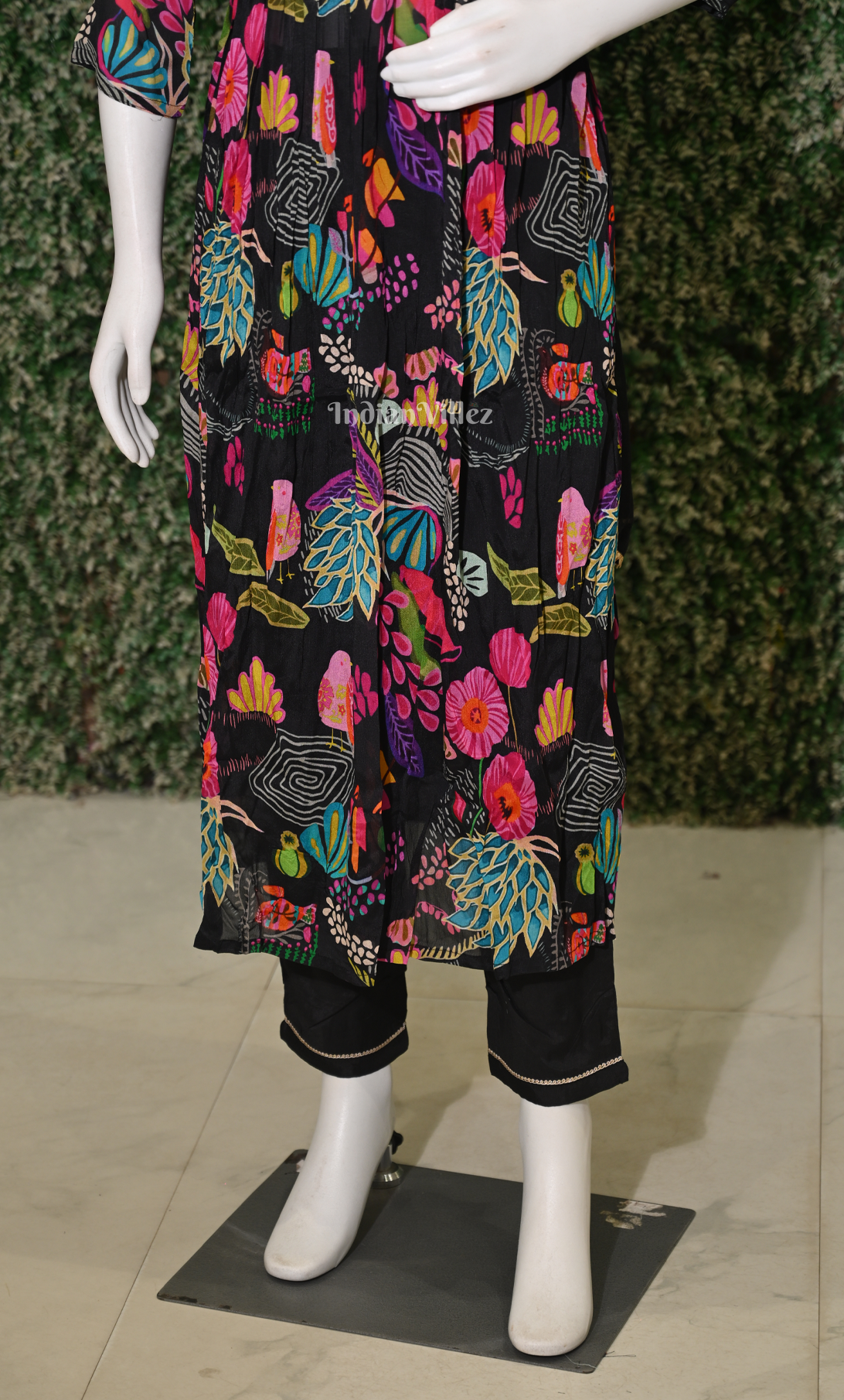 Black Floral Embroidered Alia Cut Kurta Plazzoo with Dupatta set 