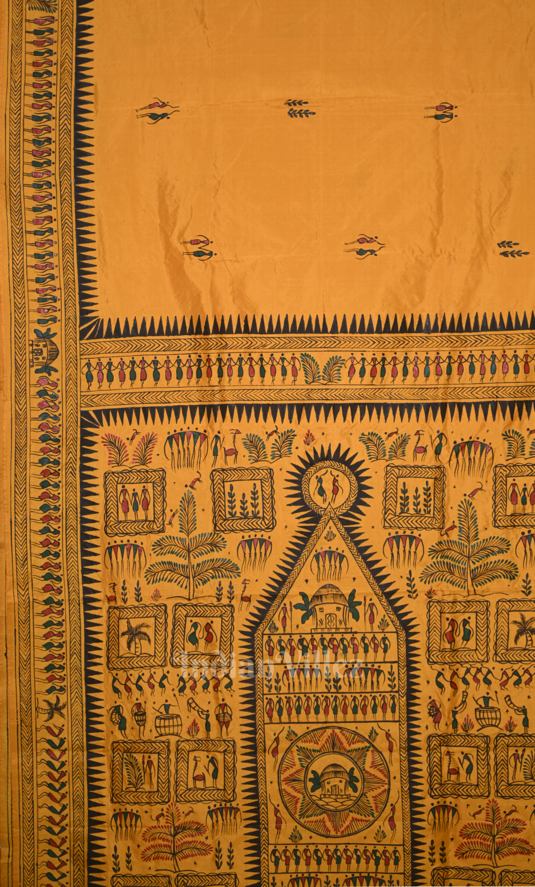  Mustard Yellow Saura Tribal Art Hand-Painted Pattachitra Saree 