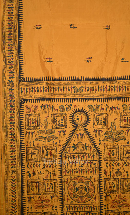  Mustard Yellow Saura Tribal Art Hand-Painted Pattachitra Saree 