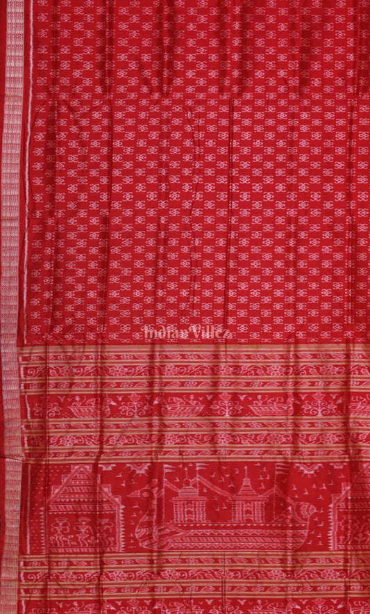 Red  Odisha Ikat Sambalpuri Silk Saree with Boita Bandana Anchal