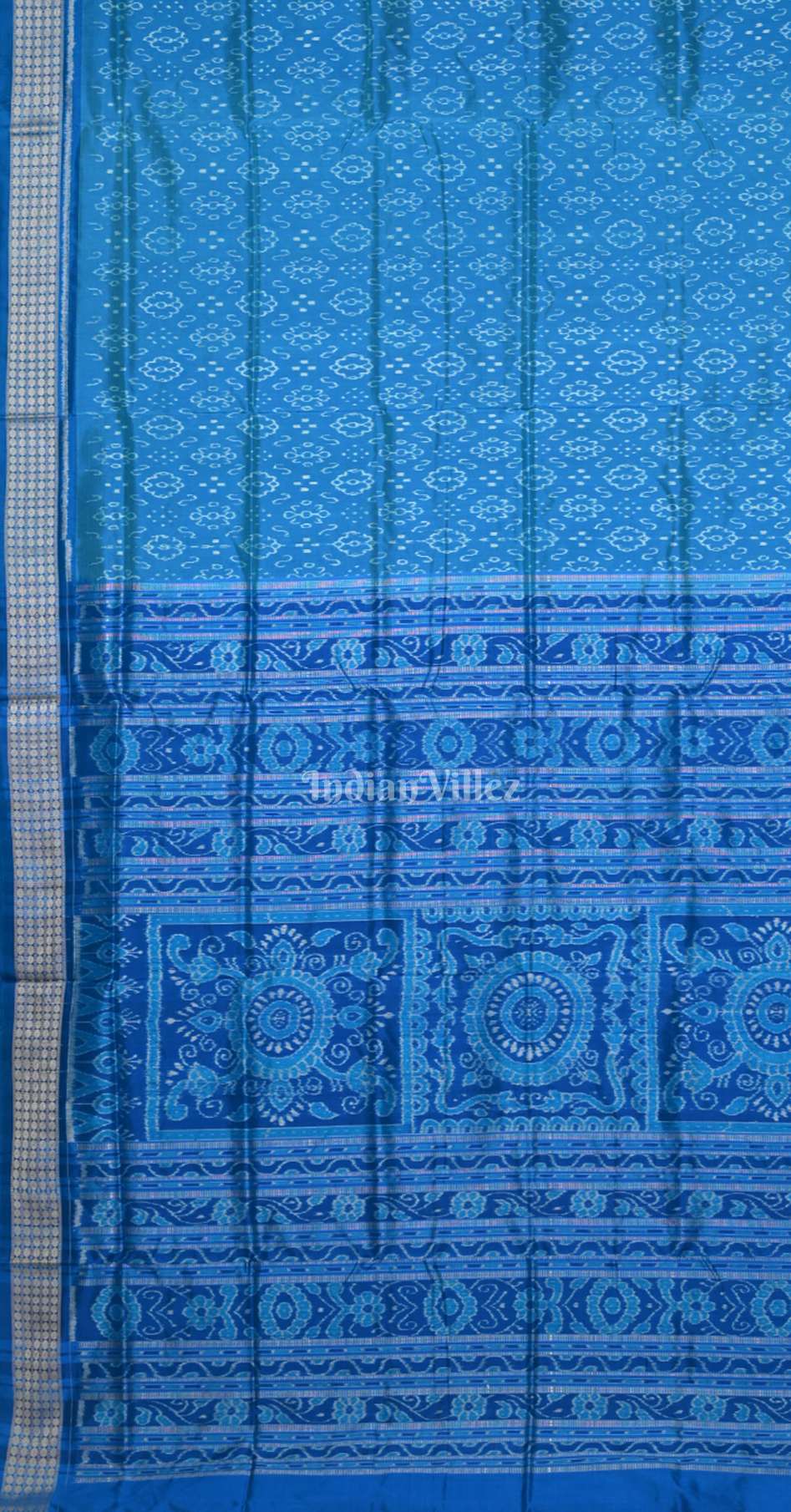 Cyan Blue Ek Chandia Tribal Odisha Ikat Sambalpuri Silk Saree 