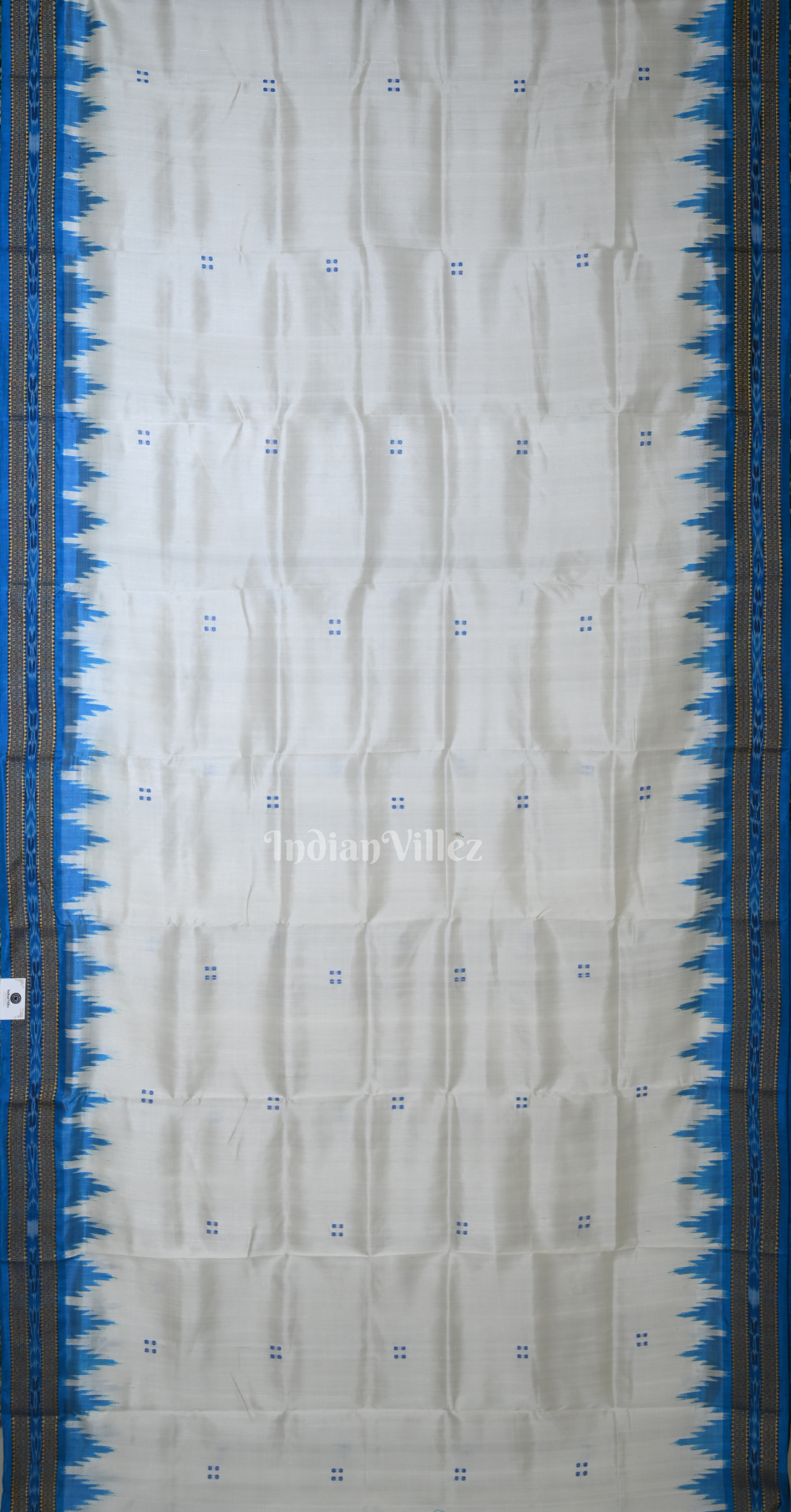 White Blue  Buti Design Odisha Ikat Khandua Silk Saree