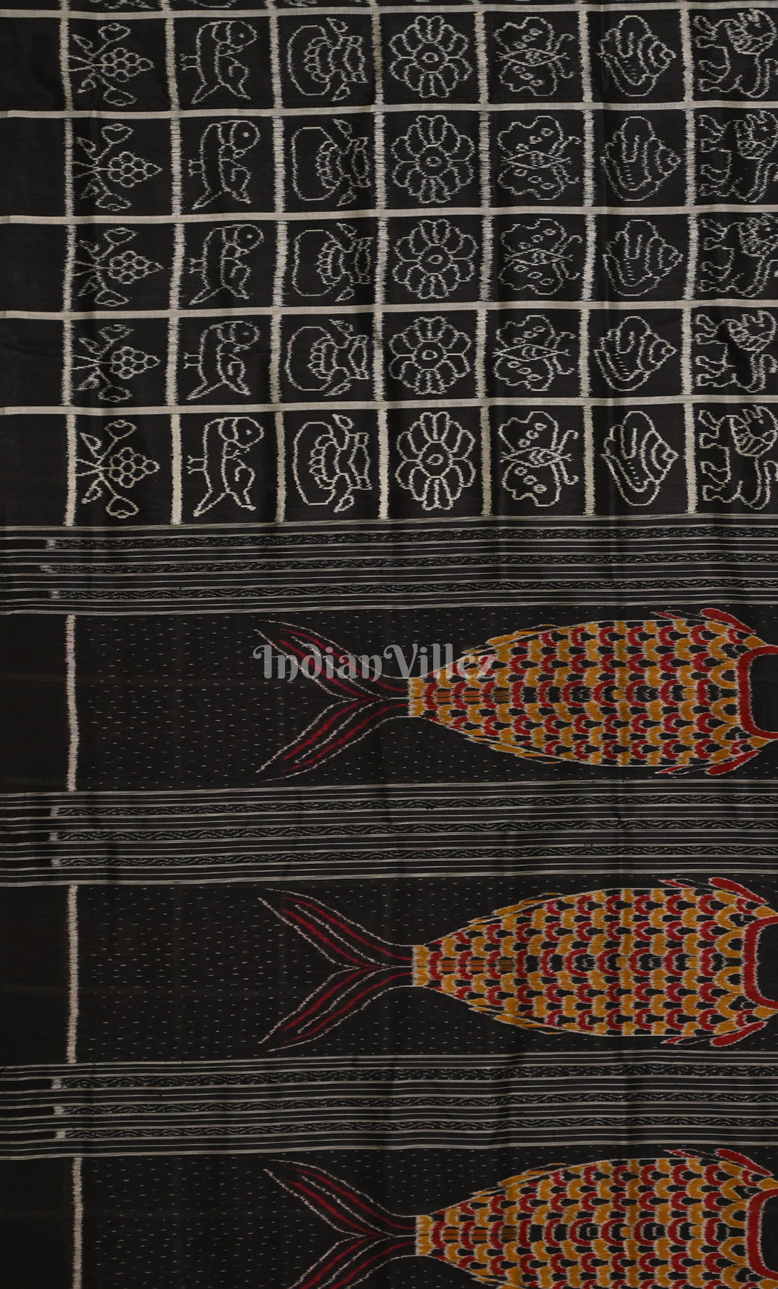 Black Nabakothi Odisha Ikat Contemporary Designer Silk Saree