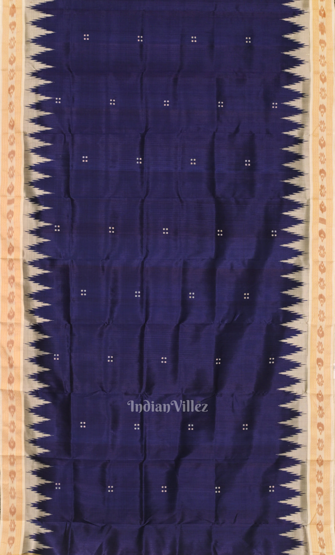 Blue Beige Buti Design Odisha Ikat Khandua Silk Saree 