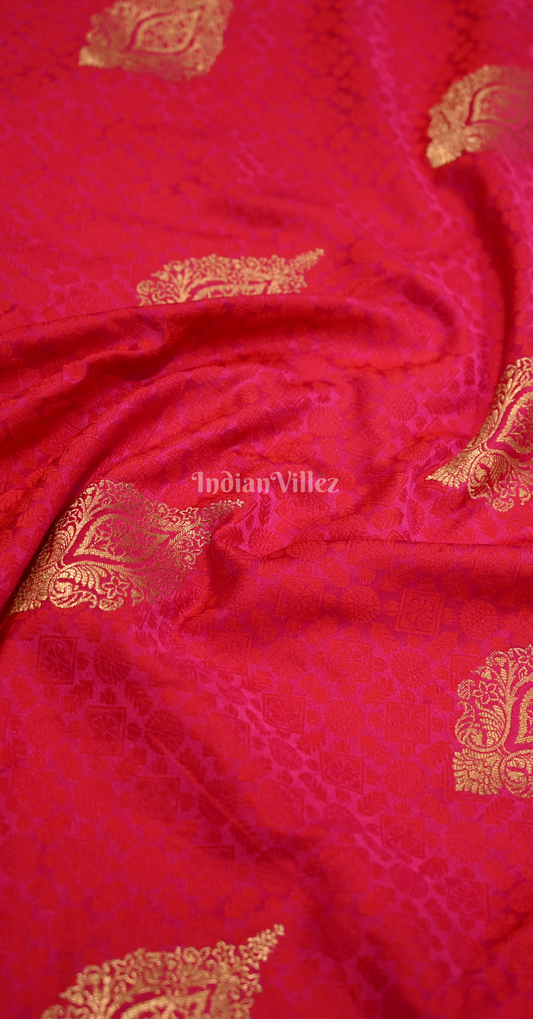 Magenta Pink Pure Satin Weaving Silk Saree With Blouse Piece